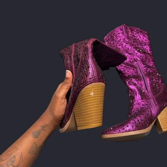 Purple sequin sparkle cowboy/cowgirl boots - Picture 4 of 6